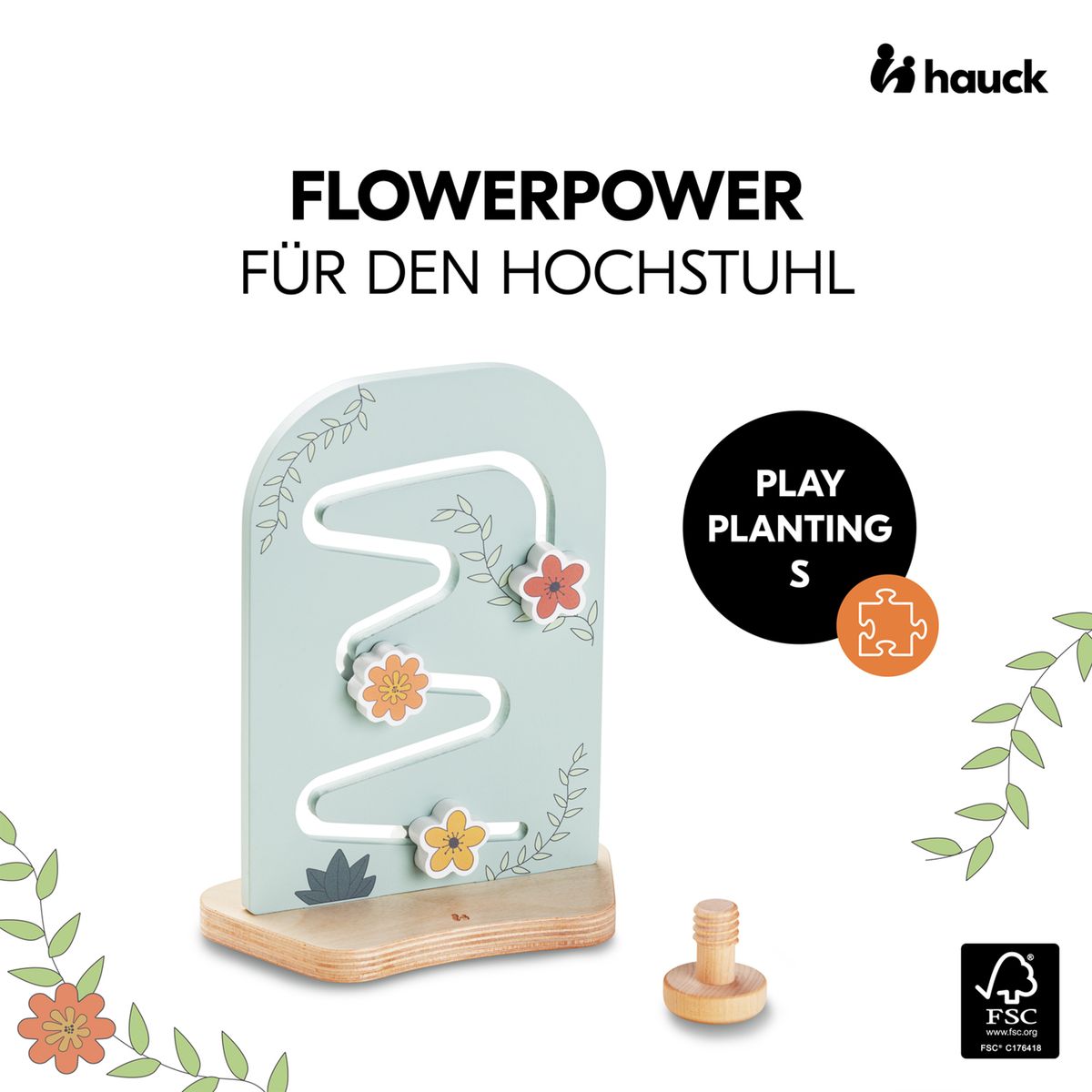 Play Tray motorikkbrett i FSC-tre for barnestol Flowers bakside