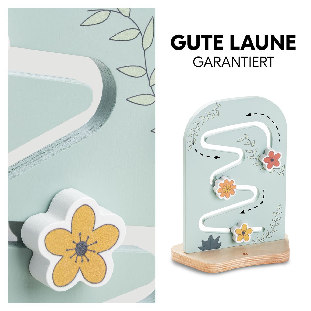 Detaljbilde av Play Tray motorikkbrett i FSC-tre for barnestol Flowers