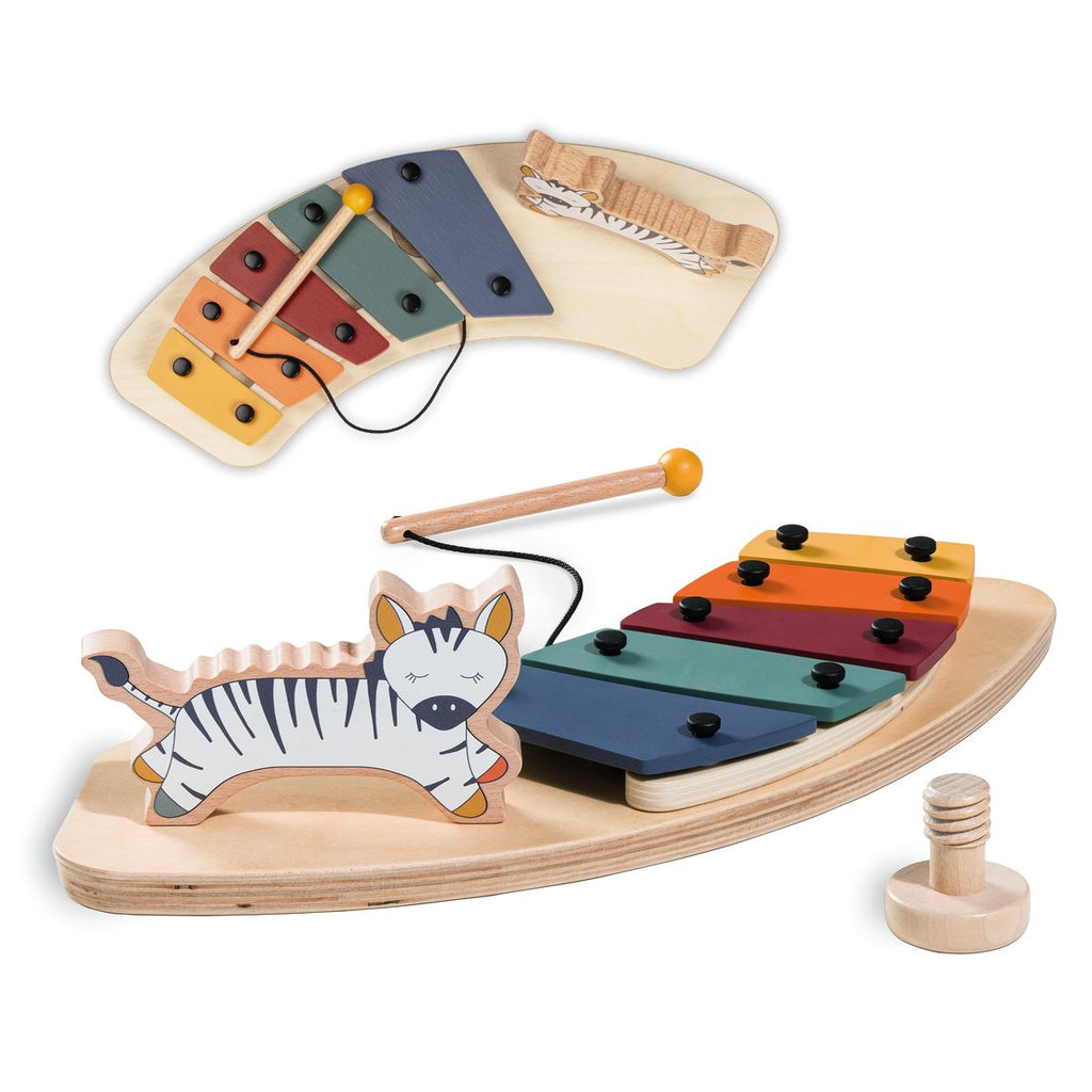 Play Tray xylofon sebra i tre til barnestol Alpha+ og Beta+ forfra