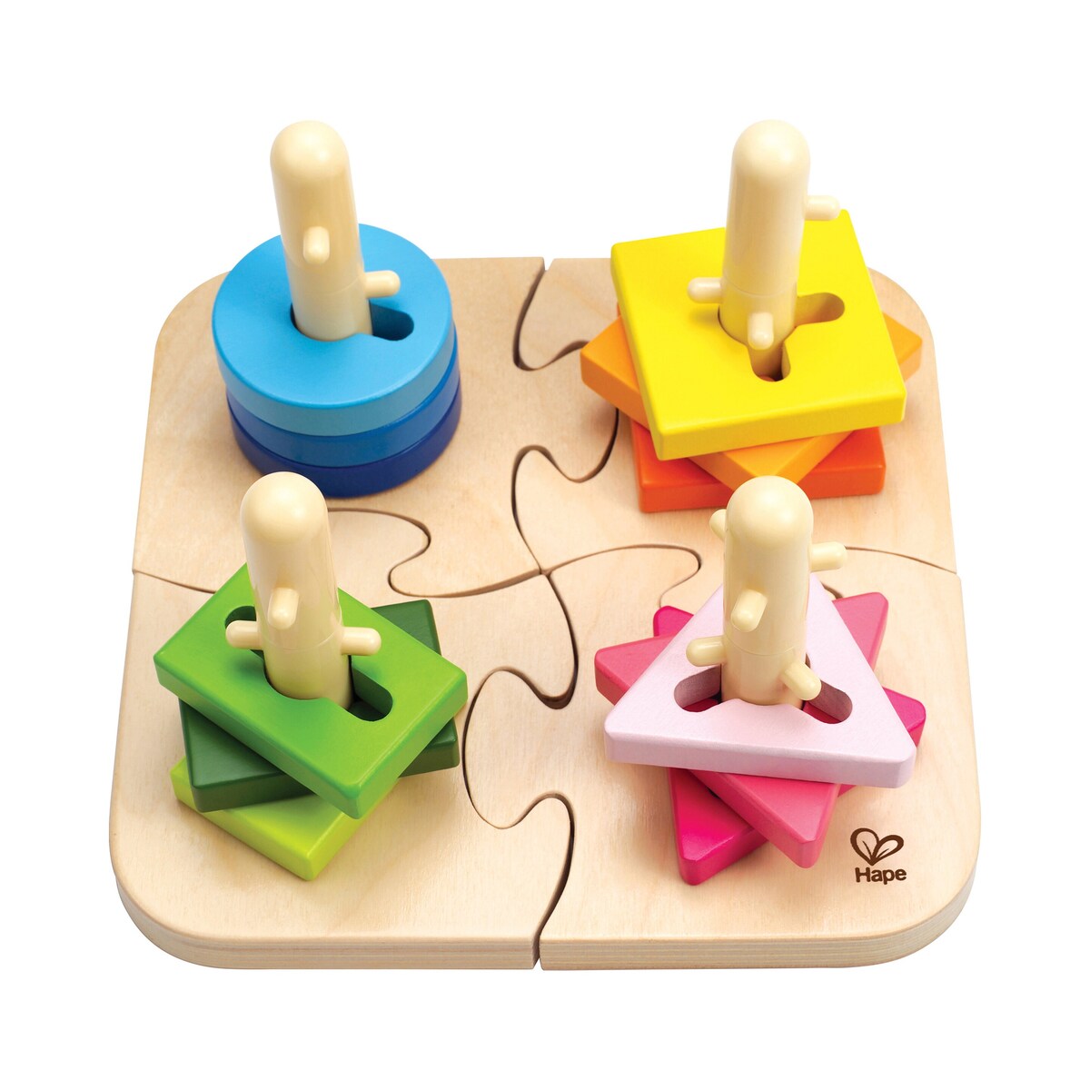 Pluggespill kreativt puslespill i tre fra 18 mnd 16 deler - Hape forfra