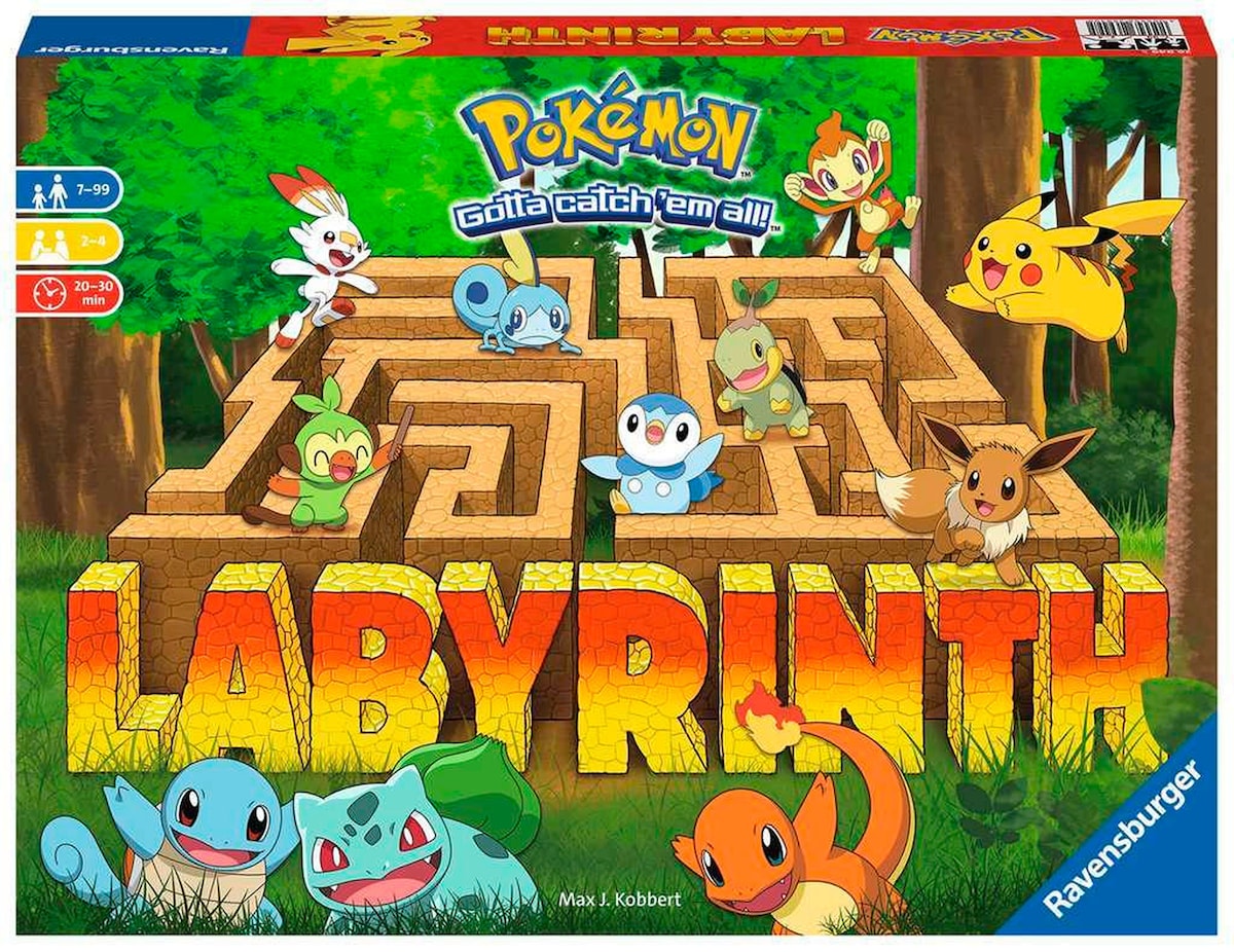 Pokémon Labyrinth brettspill forfra med spillbrett og brikker