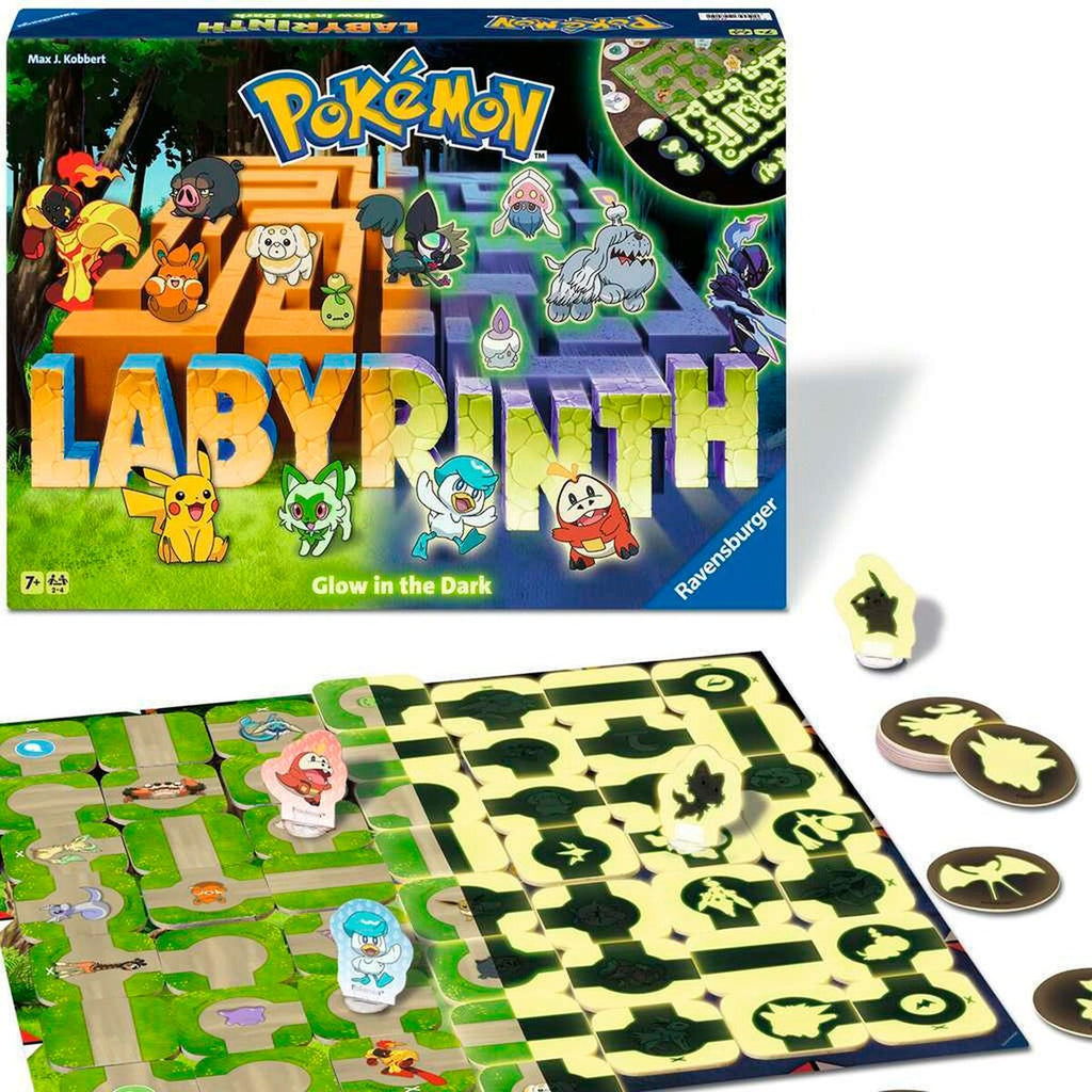 Montert brett med Pokémon-spillfigurer i Pokémon Labyrinth Glow in the Dark