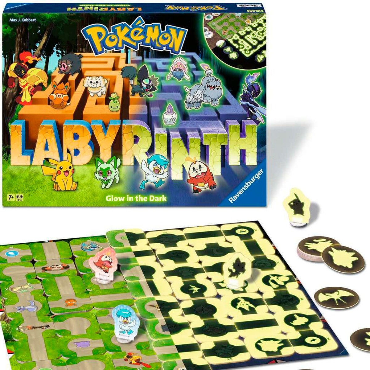 Montert brett med Pokémon-spillfigurer i Pokémon Labyrinth Glow in the Dark