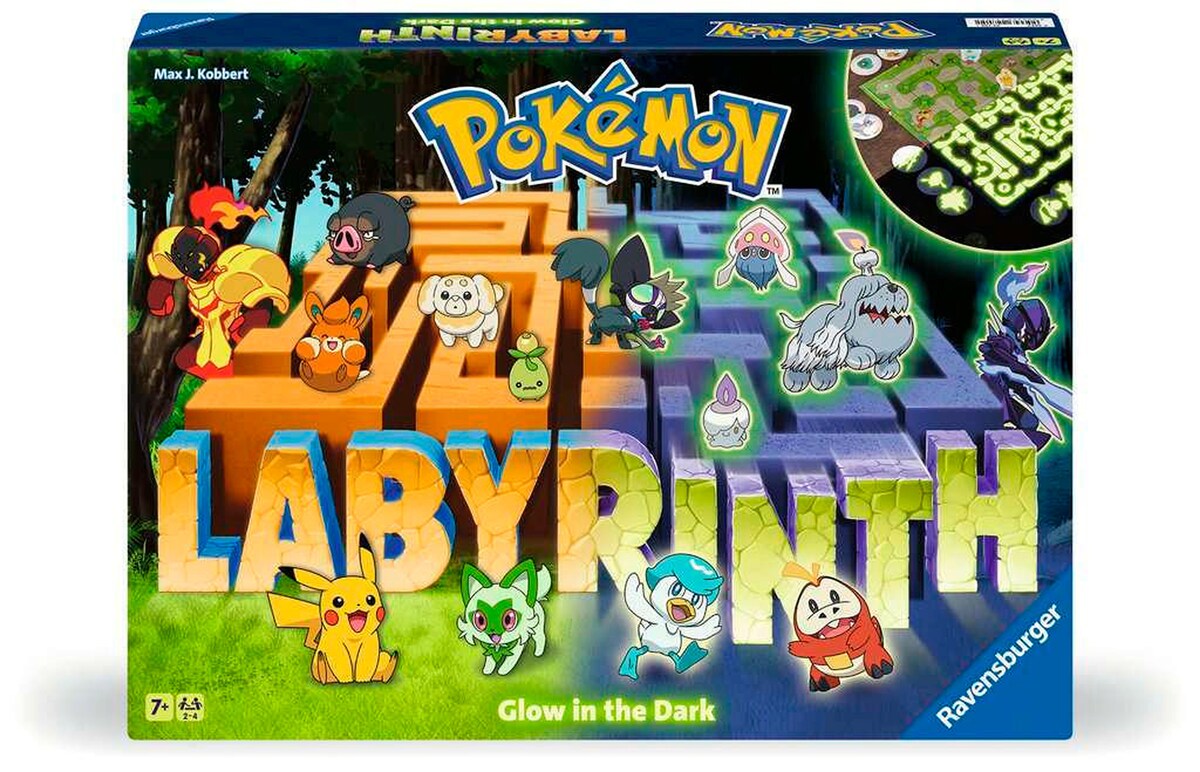 Pokémon Labyrinth Glow in the Dark brettspill forfra med spillplan