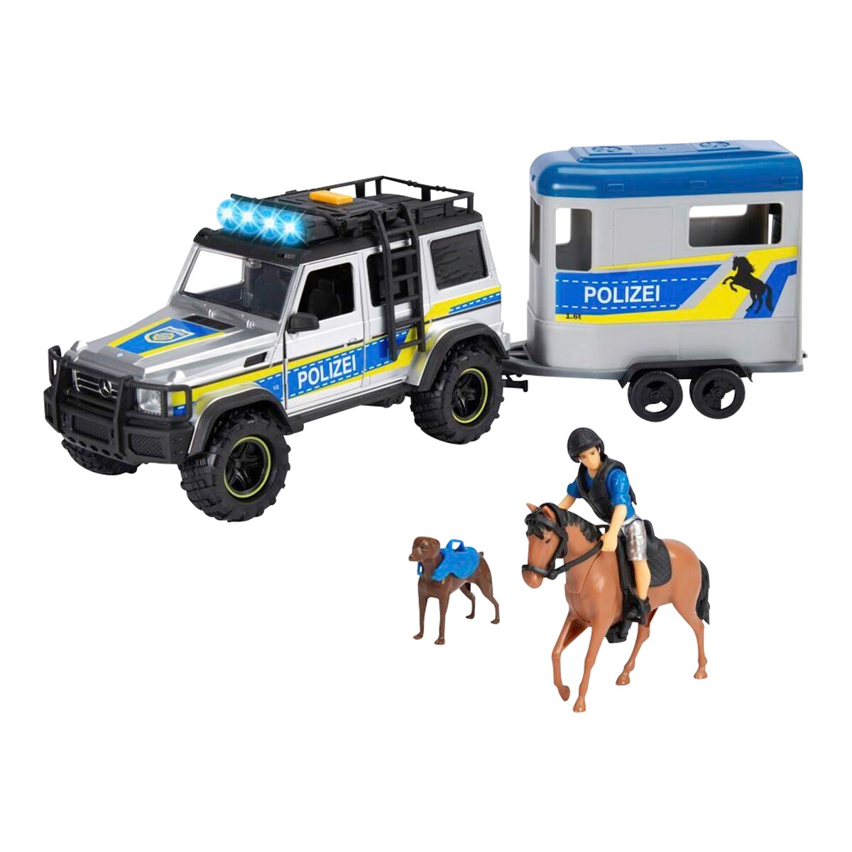 Politibil med hestetrailer 40 cm 1:24 bakside