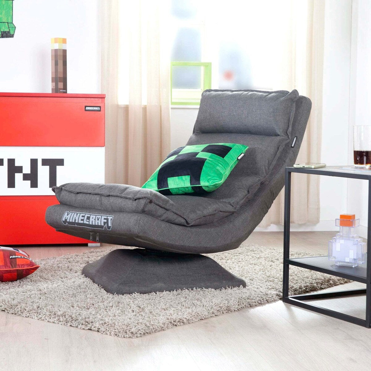 Polstret gaming-stol med dreiefunksjon, justerbar Minecraft - roba bakside