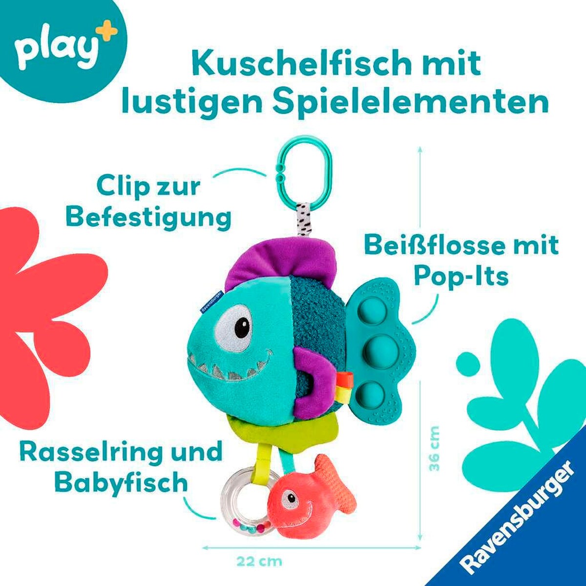 Pop-it piranha sensorisk leke med biteleke i silikon bakside