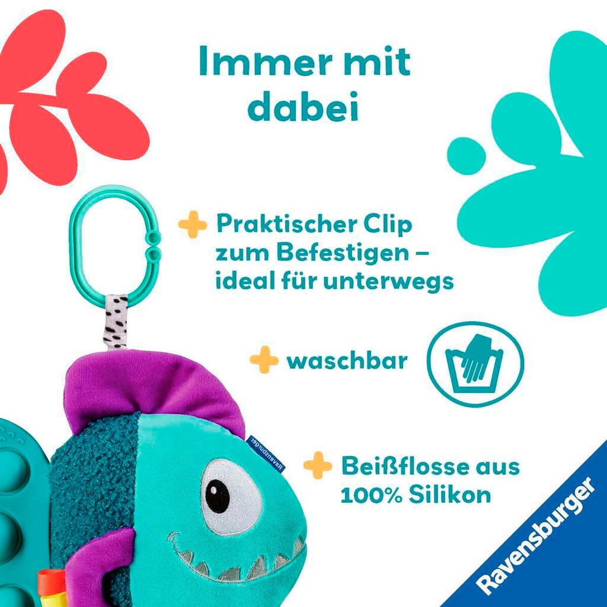 Pop-it piranha sensorisk leke med biteleke i silikon nærbilde av klapprende fiskebaby