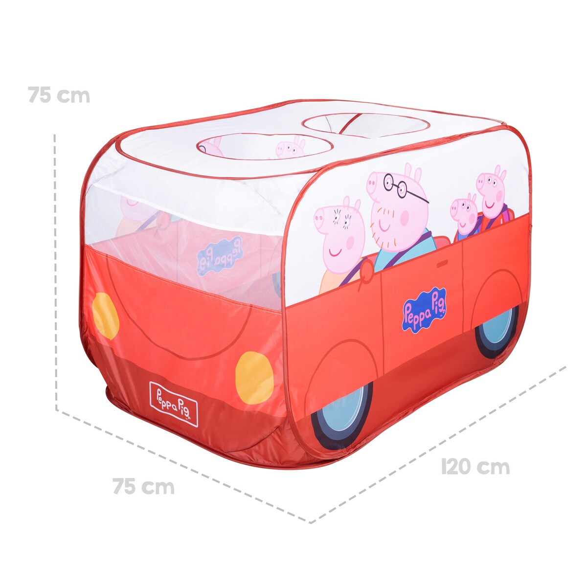 Pop-up leketelt bussform Peppa Pig - roba nærbilde av stoff