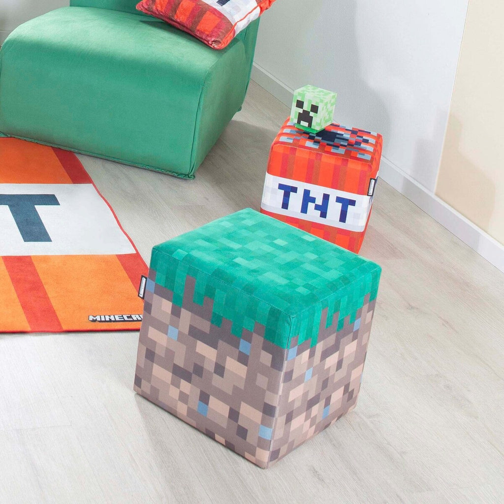 Puff og ottoman 2-er sett polstret Minecraft detalj søm og polstring