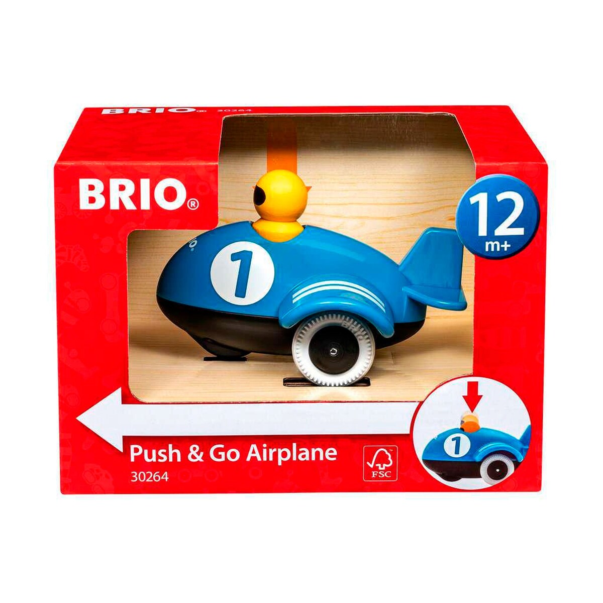Push & Go fly i tre og plast 13,3 x 8,5 cm for småbarn bakside