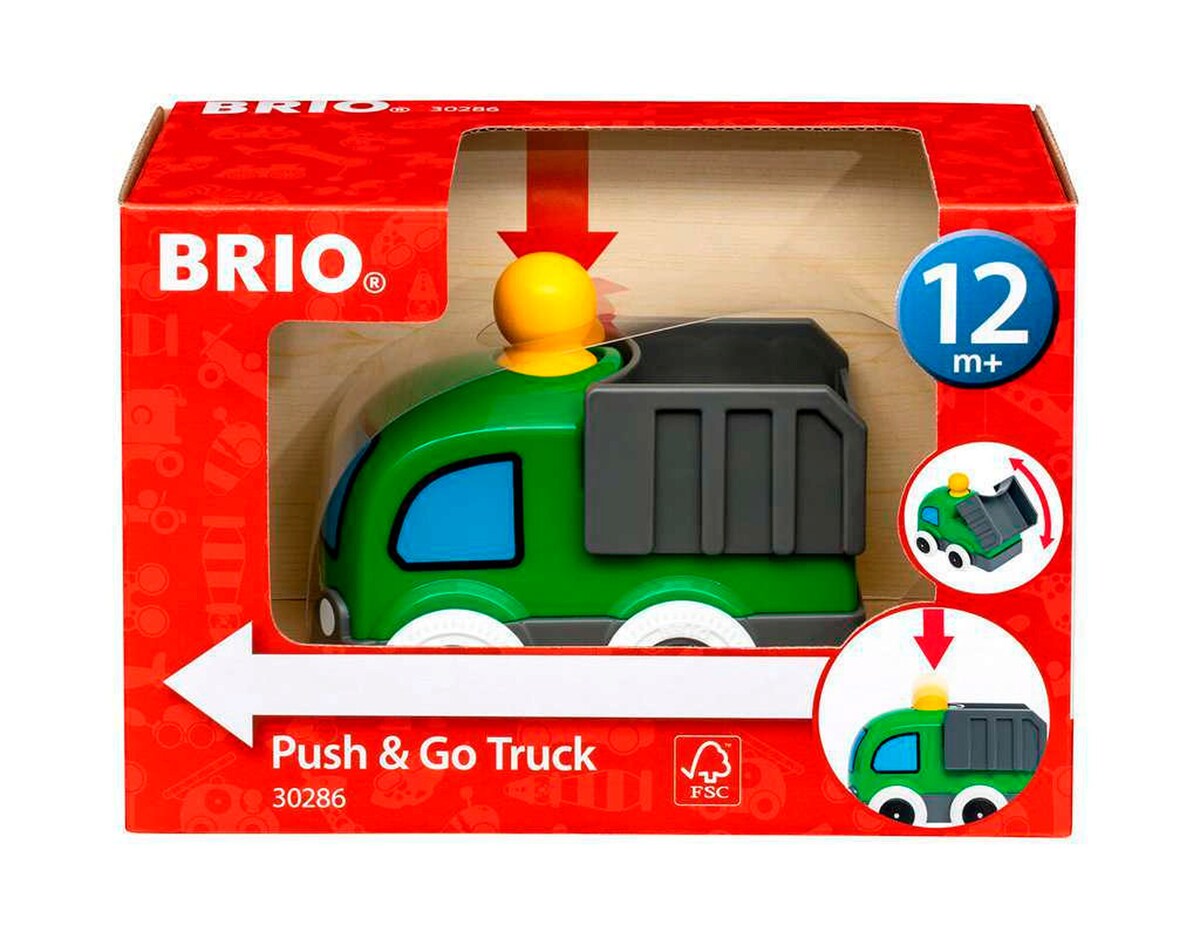 Push & Go lastebil i tre for småbarn 12,2 x 8,5 cm bakside