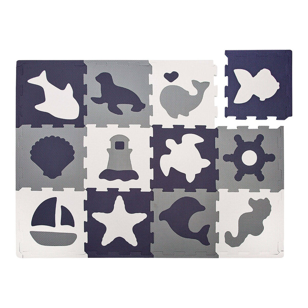Puslematte havverden EVA-skum 120x90 cm fra forfra med maritime motiver