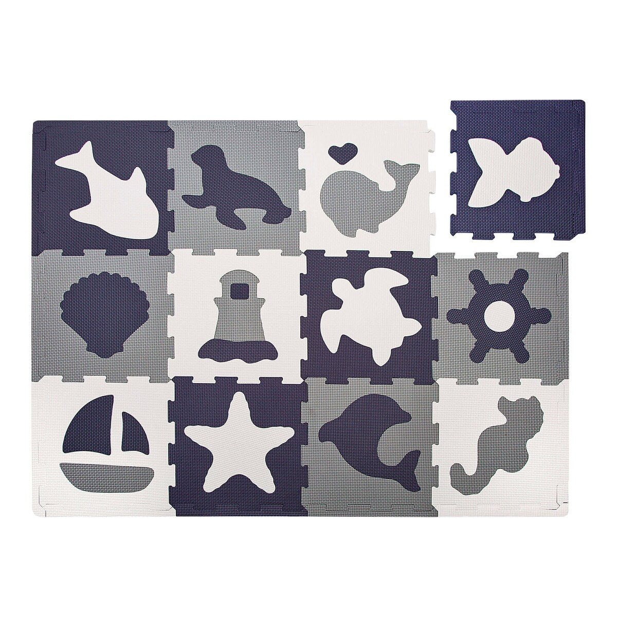 Puslematte havverden EVA-skum 120x90 cm fra forfra med maritime motiver
