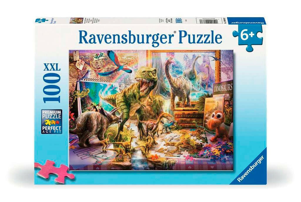 Puslespill 100 brikker XXL dinosaurer på barnerommet forfra