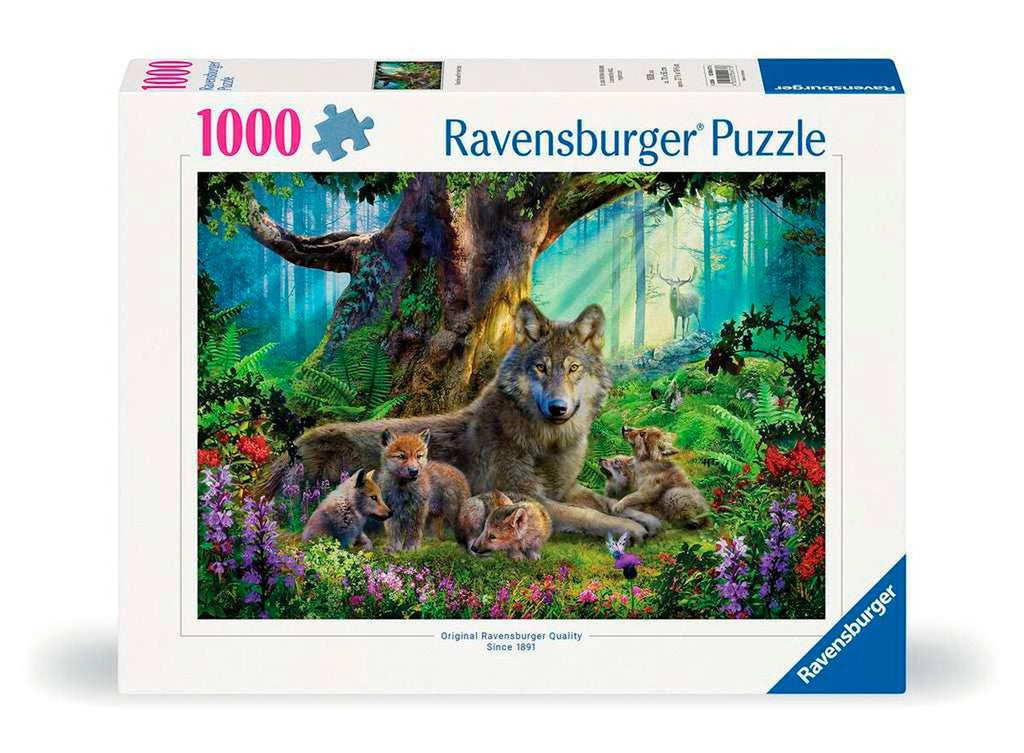 Puslespill 1000 brikker ulver i skogen 70x50 cm forfra