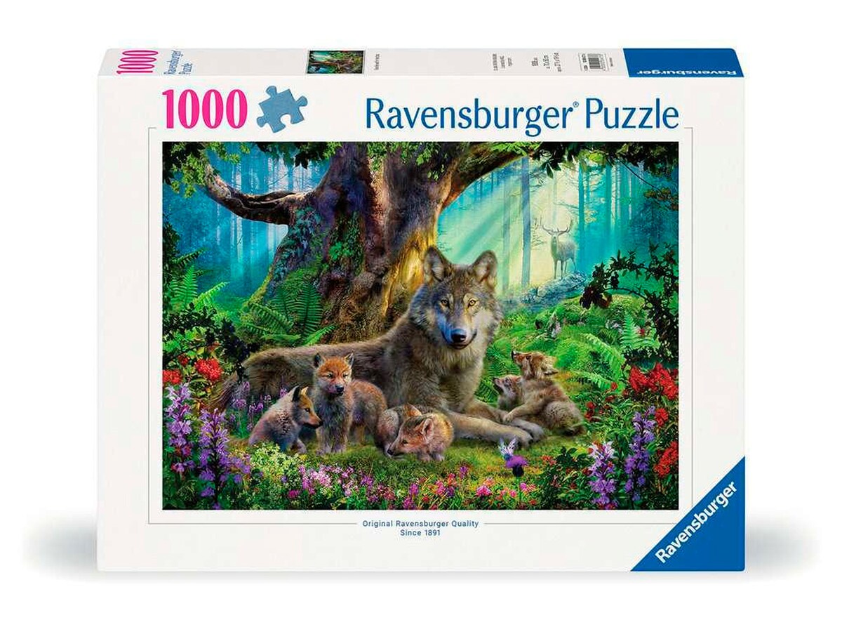 Puslespill 1000 brikker ulver i skogen 70x50 cm forfra
