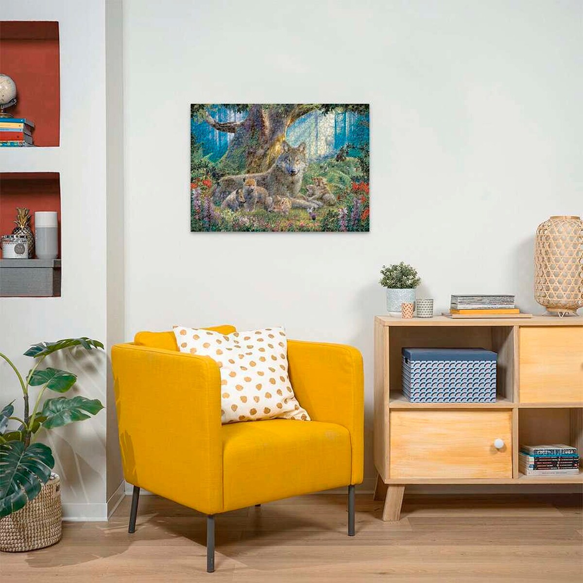 Montert Puslespill 1000 brikker ulver i skogen 70x50 cm