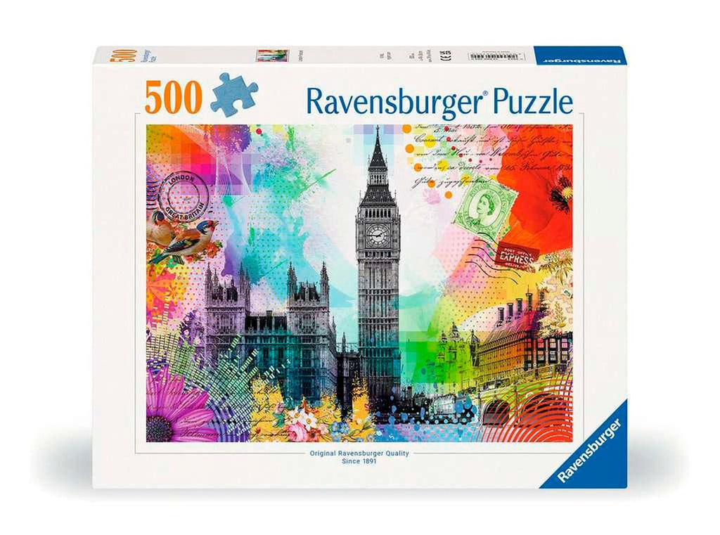 Puslespill hilsen fra London 500 brikker Ravensburger forside med London-motiv