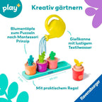 Bakside av puslespill- og lekesett med planter og blomsterpotter