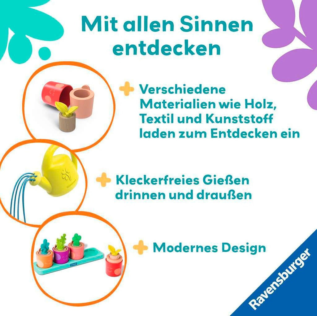 Vannkanne i puslespill- og lekesett med planter og blomsterpotter