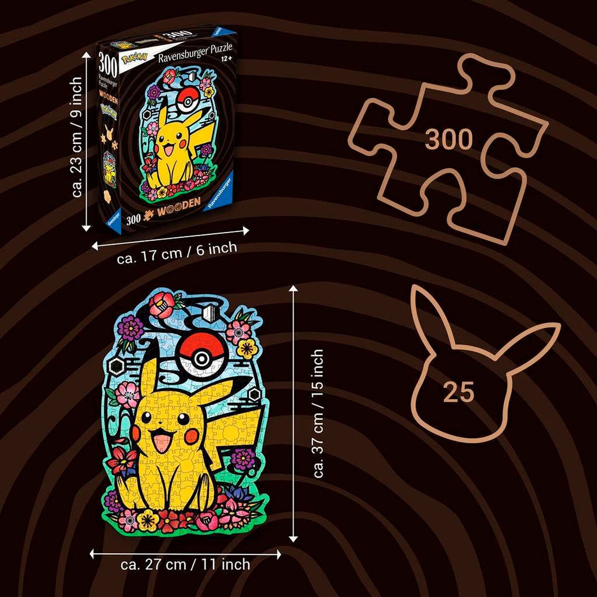 Detalj av brikker i Puslespill i tre Pokémon Pikachu 300 brikker