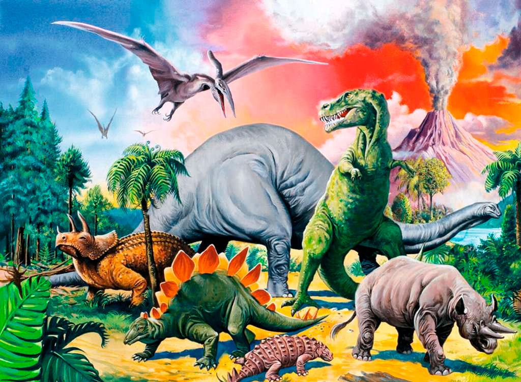 Bakside av puslespill XXL 100 brikker blant dinosaurer
