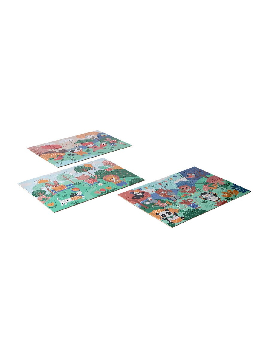 Puslespillsett 3-pk HAPPY ANIMALS 12-36 brikker forfra