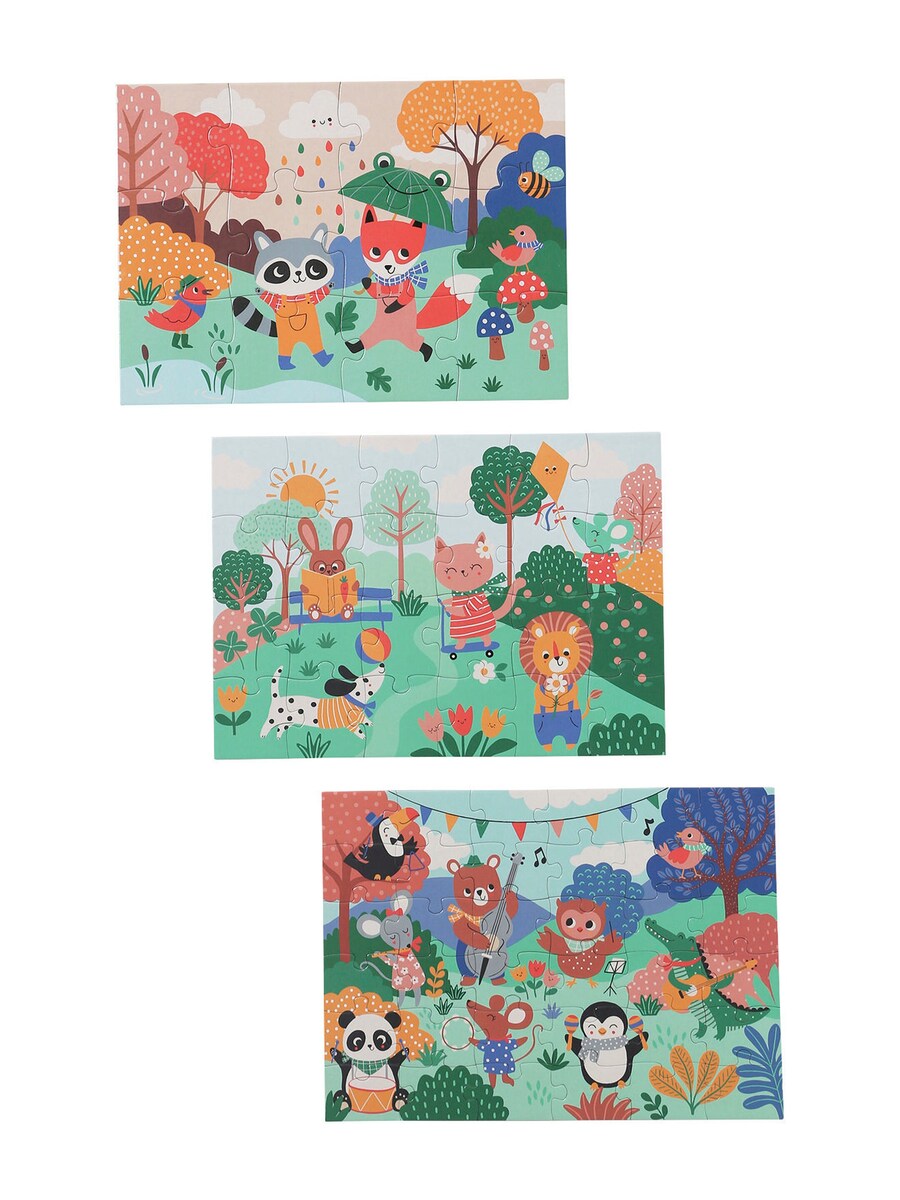 Nærbilde av puslespillbrikker i Puslespillsett 3-pk HAPPY ANIMALS