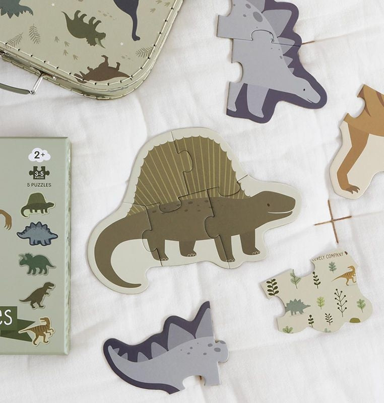 Puslespillsett dinosaurer 5 stk montert puslespill