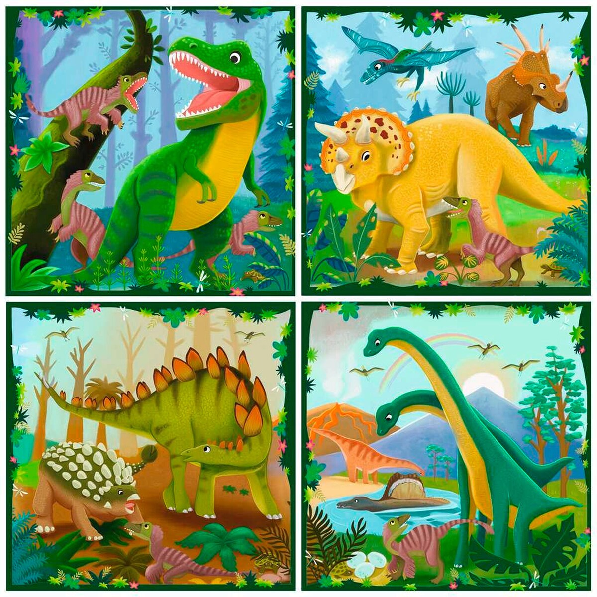 Bakside av Puslespillsett Puzzle UP! dinosaurer 4 motiver