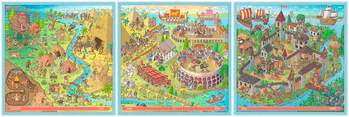Puslespillsett Puzzle UP! historie 3 motiver bakside