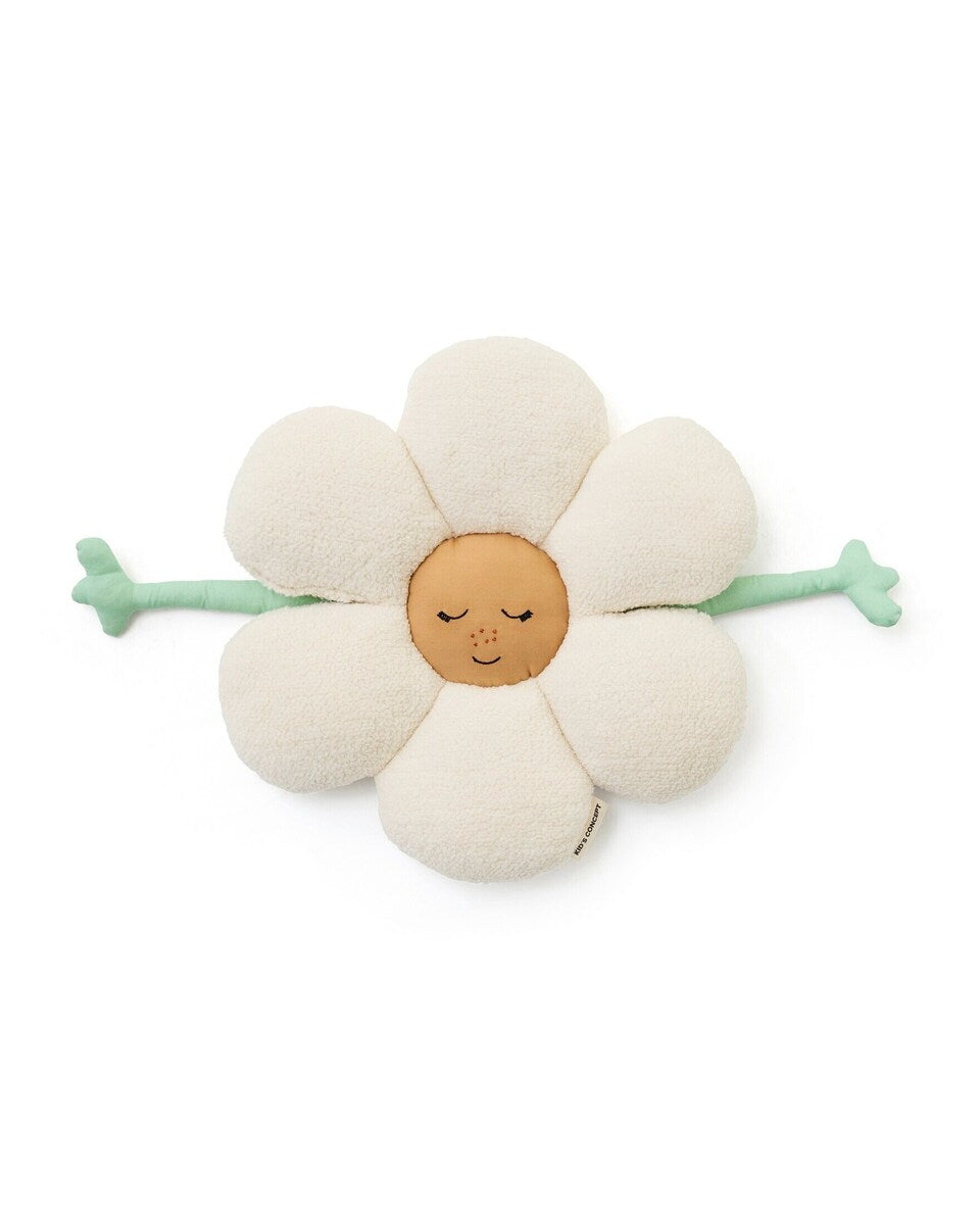 Pute blomsterform Oeko-Tex sherpa 55x37 cm bakside med sovende ansikt