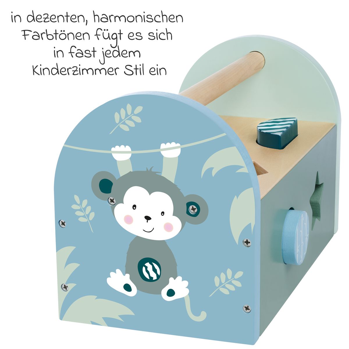 Puttekasse i tre med 8 klosser, panda montert sett