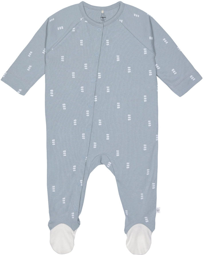 Pyjamas med føtter GOTS 50/56 Blocks light blue forfra
