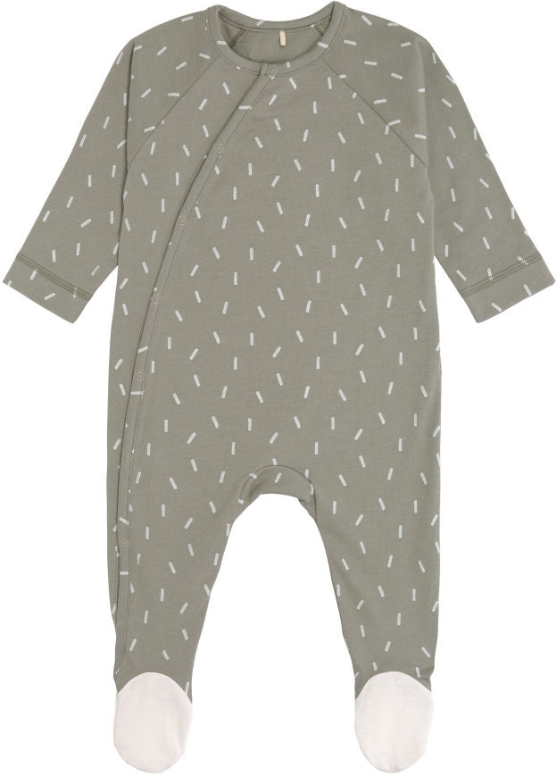 Pyjamas med føtter GOTS 50/56 Speckles olive - Lässig forfra