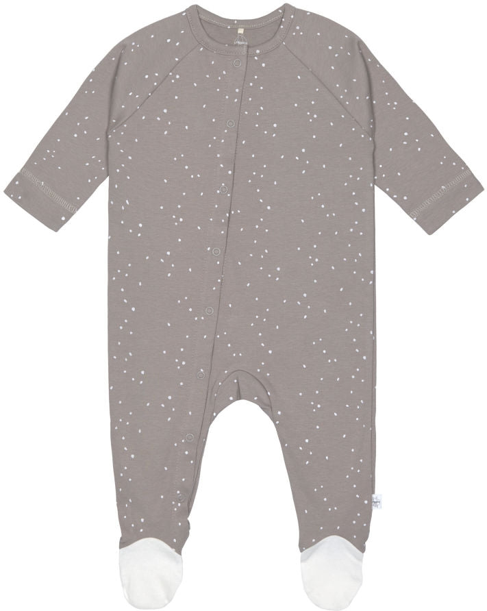 Pyjamas med føtter GOTS str. 62/68 Sprinkle taupe forfra