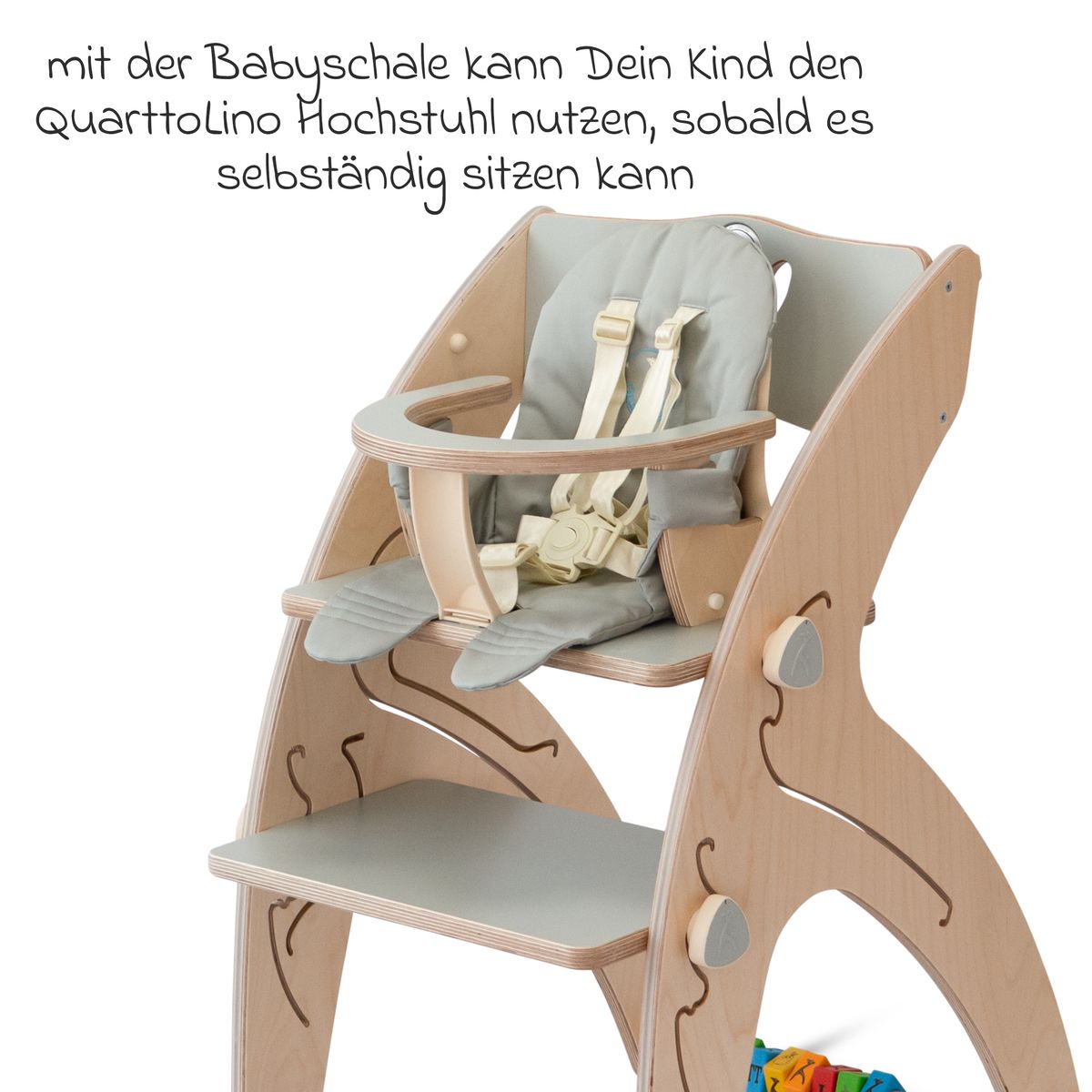Barnestolsett i bjørk med babyinnlegg og bordplate - QuarttoLino