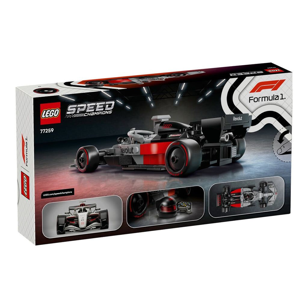 Nærbilde av minifigur med hjelm fra Racerbil Audi Revolut F1® Team R26