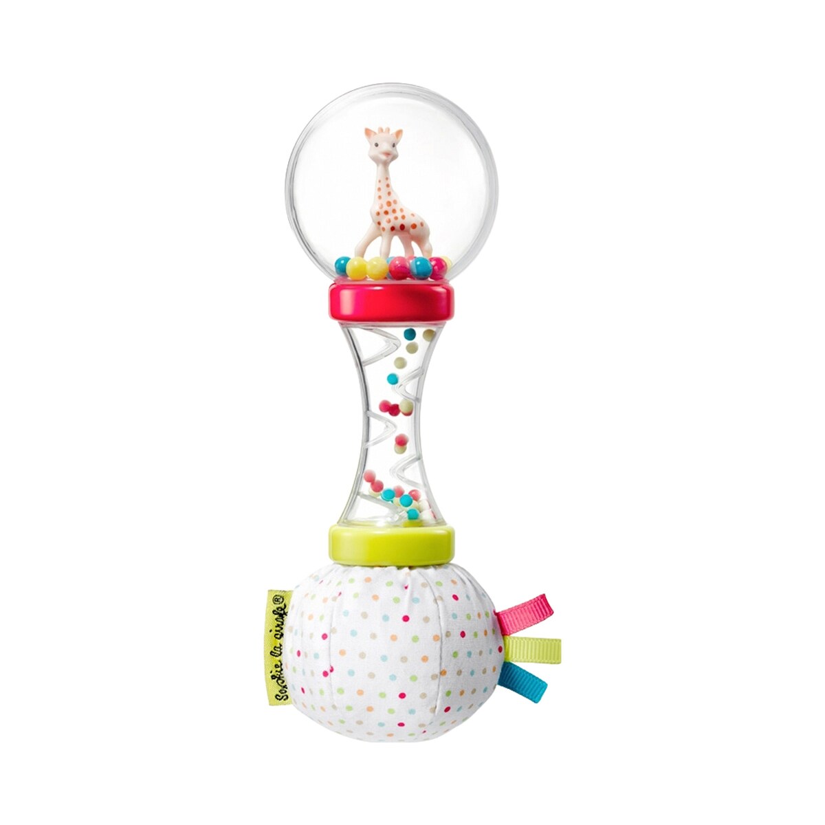 Rangle myk maracas med perler fra 3 mnd forfra