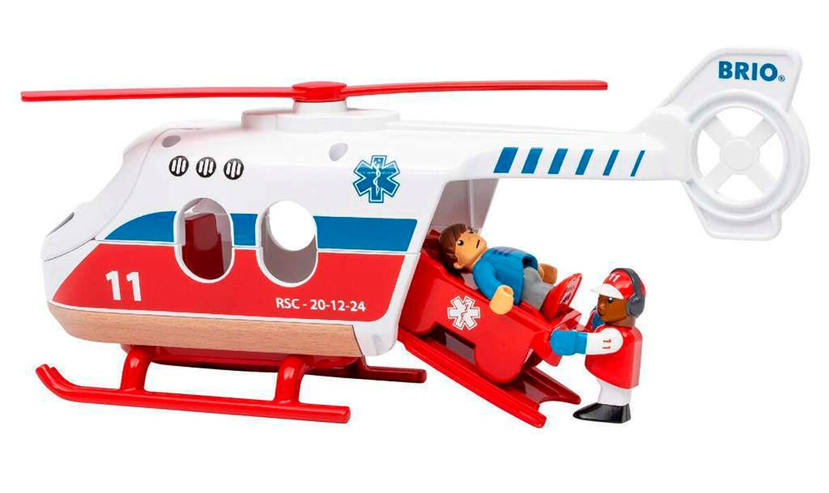 Pasientfigur og båre i Redningshelikopter med figurer og båre BRIO World