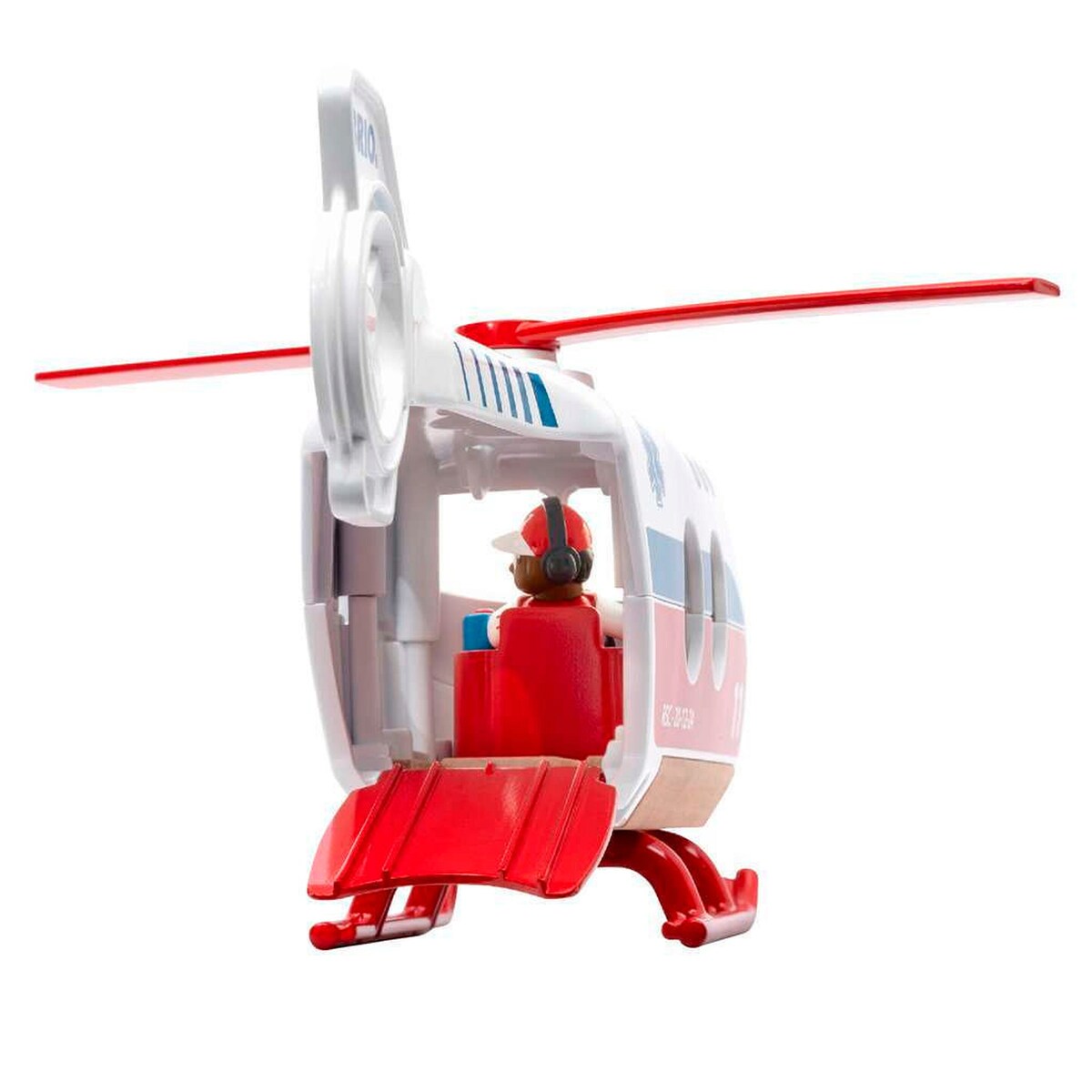 Sideprofil av Redningshelikopter med figurer og båre BRIO World