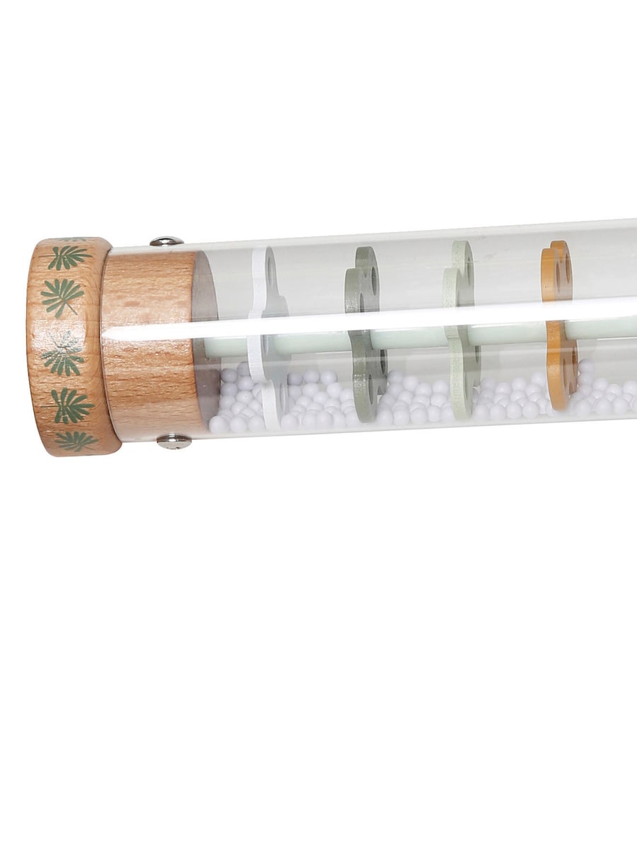 Detalj av fargerike trekuler inne i Regnstav for baby PANDAFREUNDE tre FSC® 32 cm
