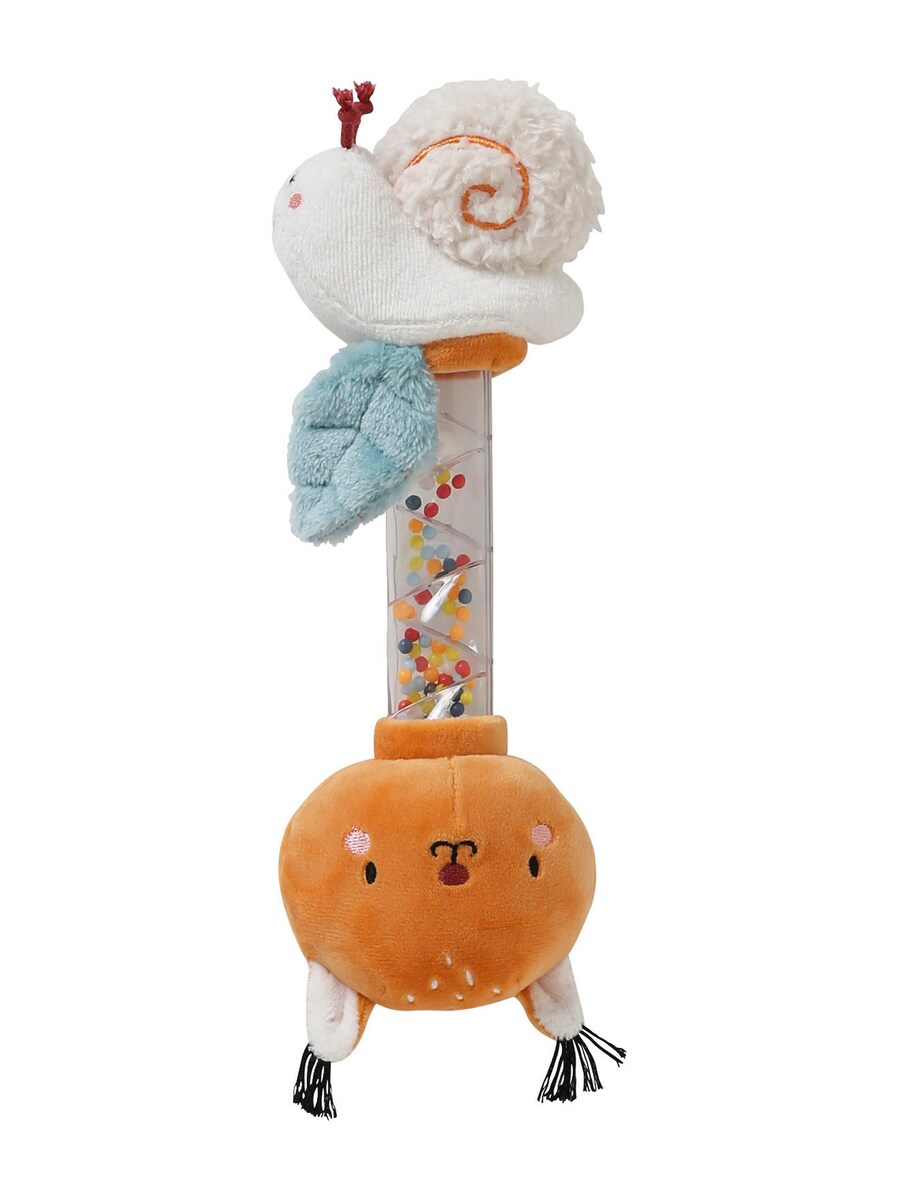 Regnstav babyleke 26 cm med fargerike kuler i bomull bakside