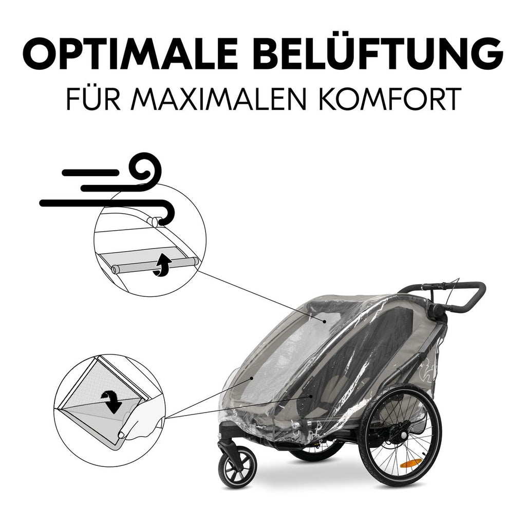 Montert Regntrekk til sykkelvogn Bike N Walk Duo med refleks på sykkelvogn