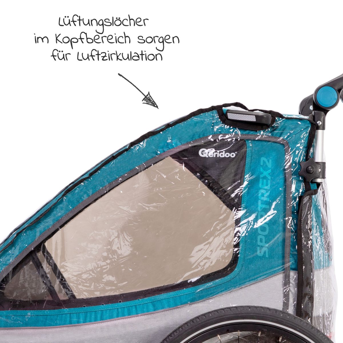 Regntrekk til sykkelvogn QUPA 2 / Sportrex 2 bakside