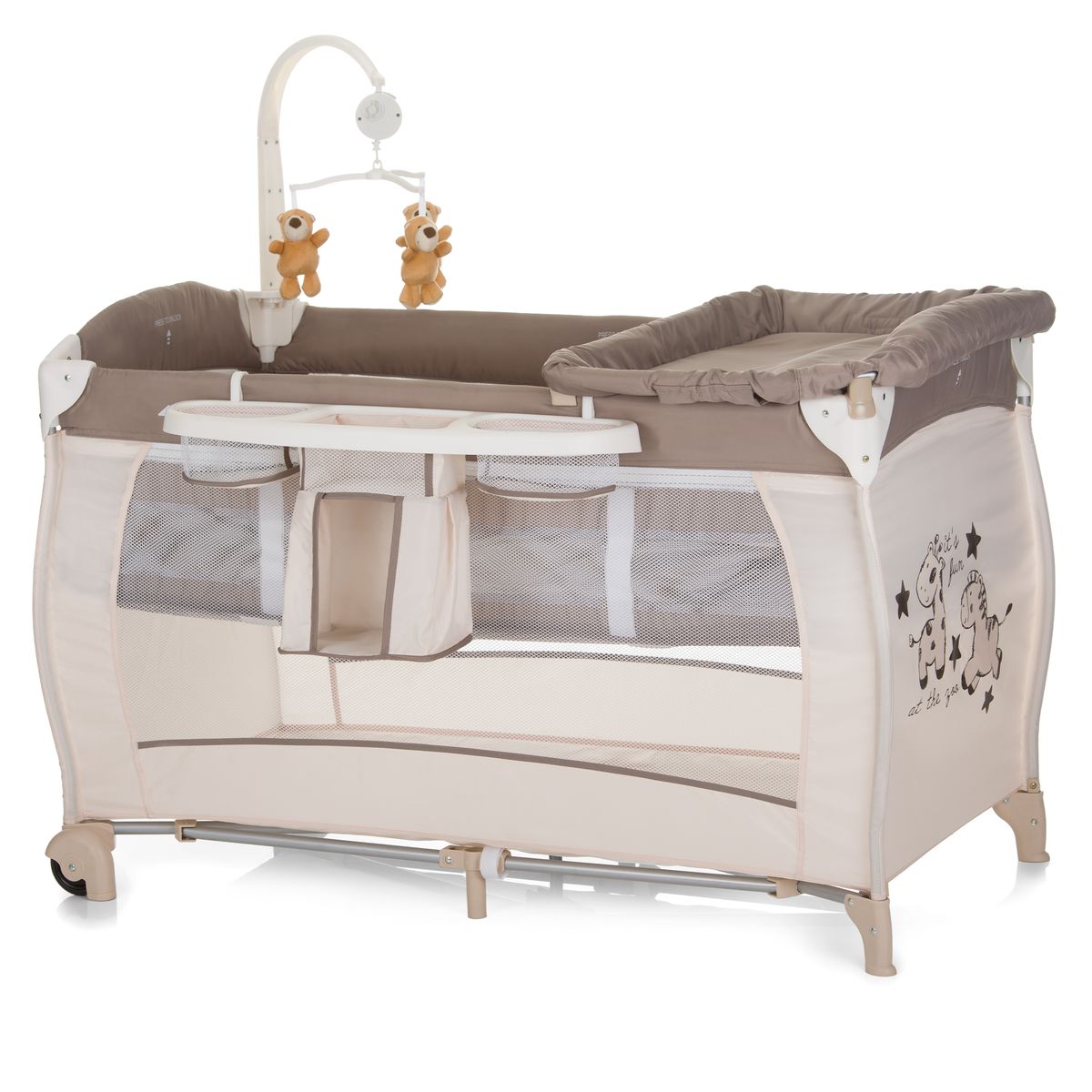 Reiseseng Babycenter Zoo 120 x 60 cm med stellebord sett forfra