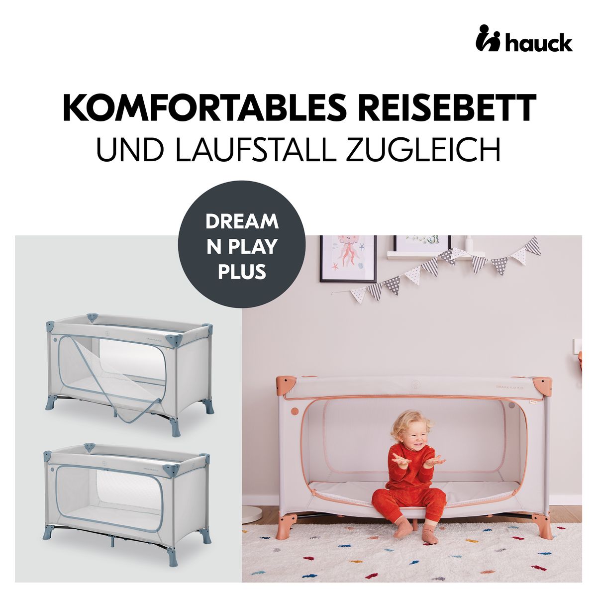 Reiseseng Dream N Play Plus med sideinngang bakside Dusty Blue