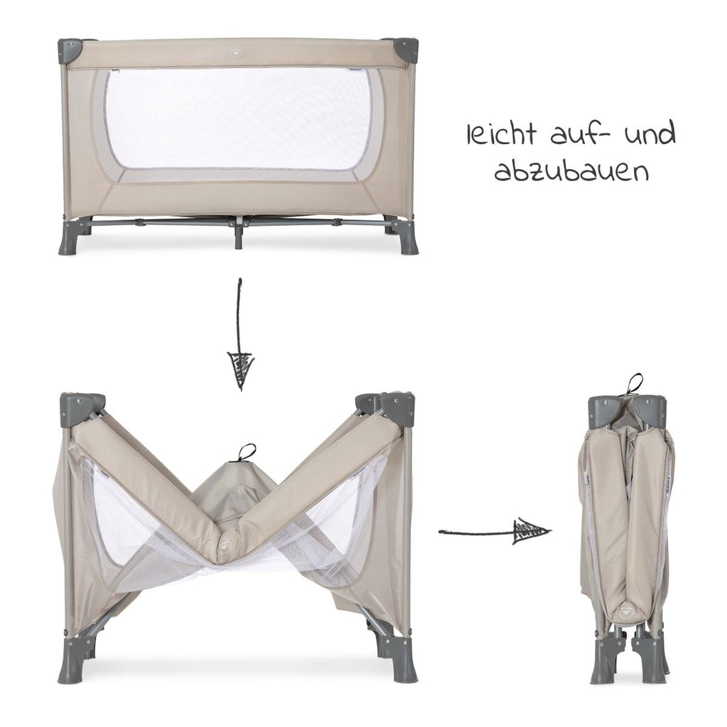 Nærbilde av aluminiumramme på Reiseseng Dream'n Play beige