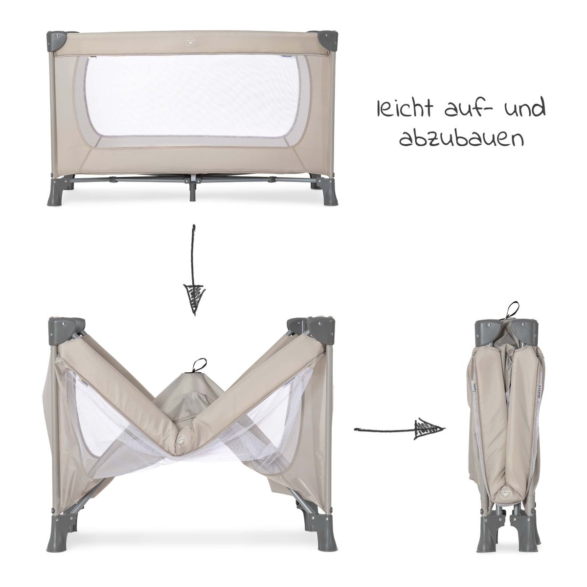 Nærbilde av aluminiumramme på Reiseseng Dream'n Play beige